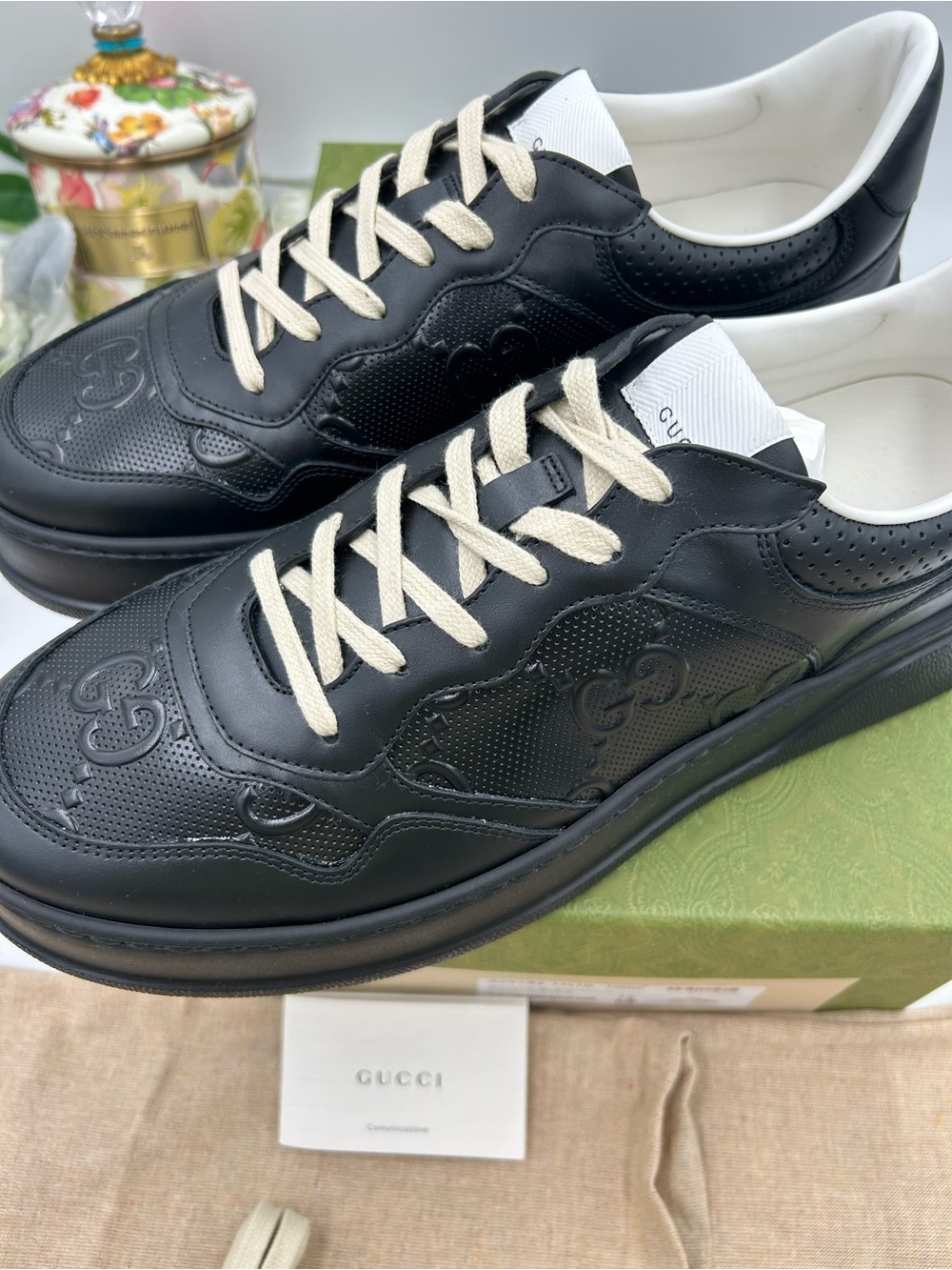 Men's Gucci GG embossed leather sneakers size 12 fits 13 US made in Italy - Picture 7 of 11